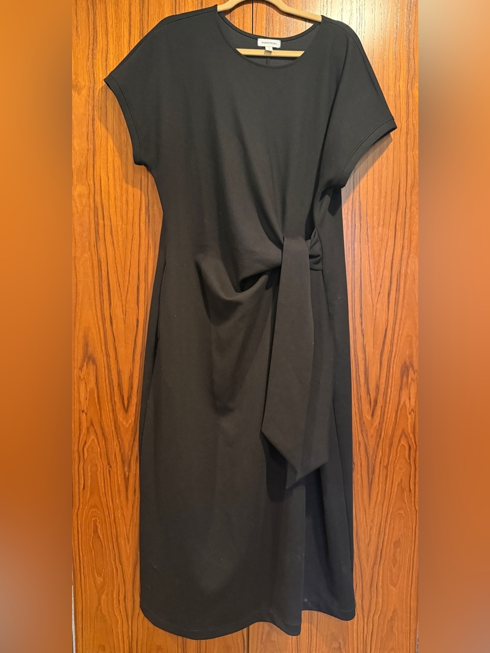 Nordstrom Plus Size 2X Black Midi Dress Tie Waist Pockets